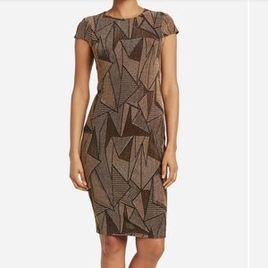 NWT Vince Camuto Metallic and Black Geometric Cap-Sleeve Dress, Size 8